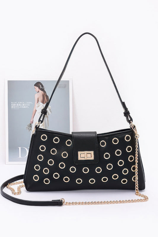 Faux Leather Eyelet Studded Shoulder Bag - Grace Beauty H&C 