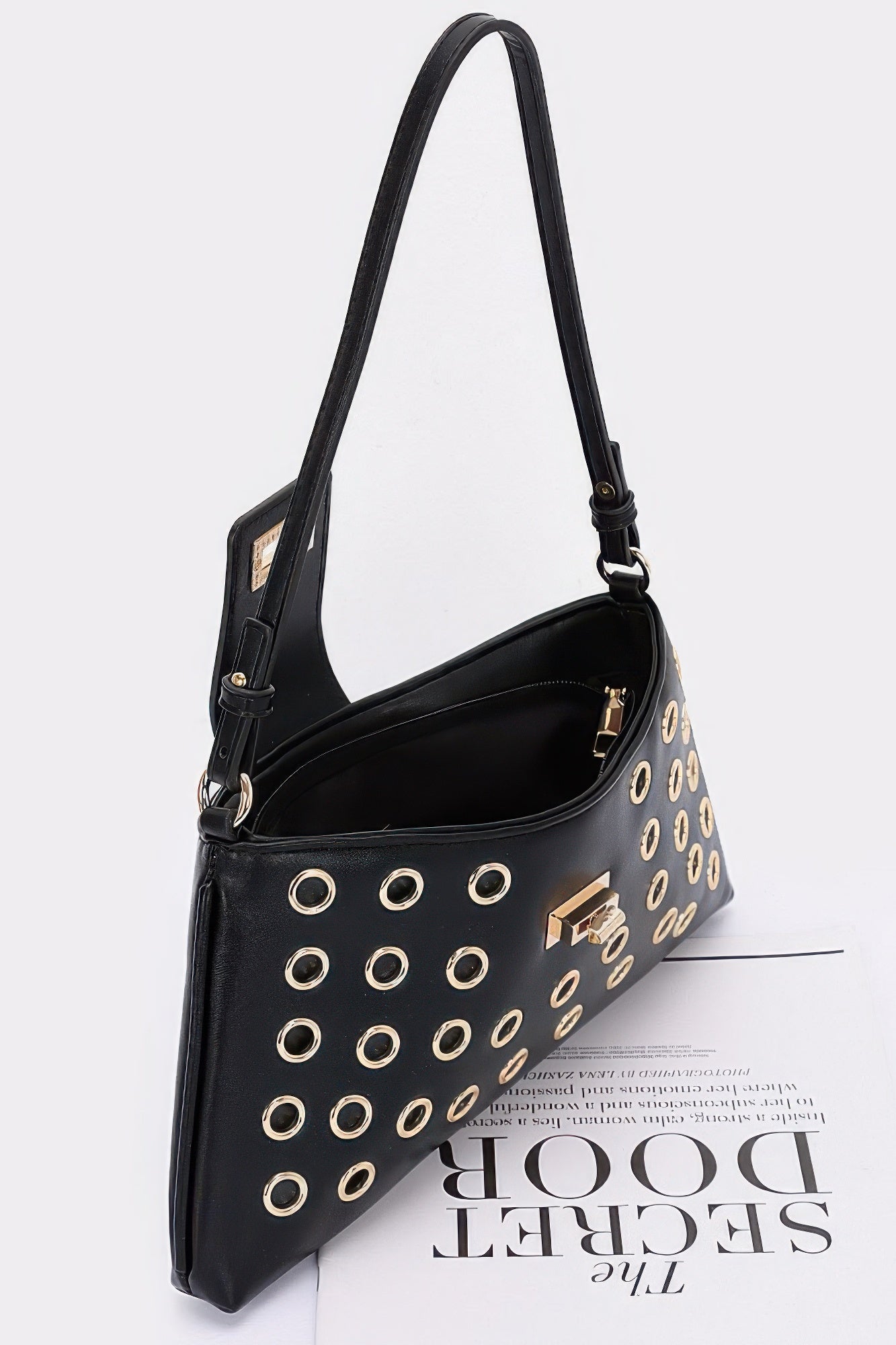 Faux Leather Eyelet Studded Shoulder Bag - Grace Beauty H&C 