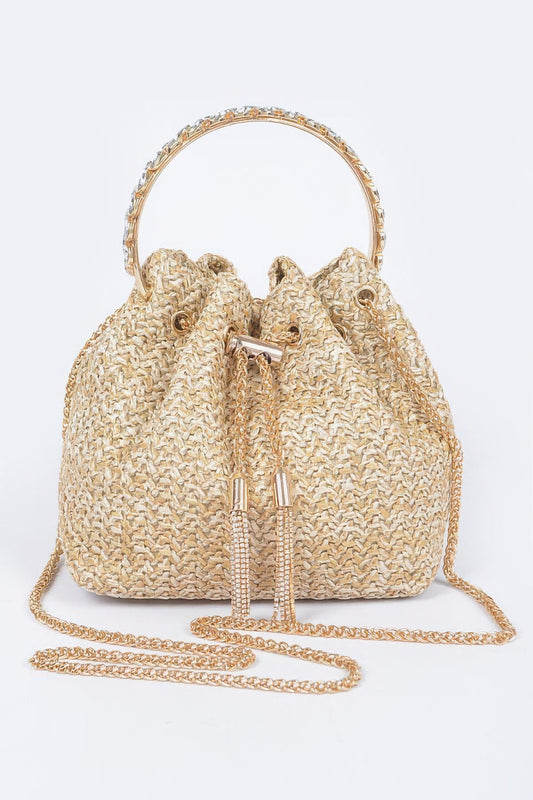 Faux Straw Bucket Bag W/stone Handle - Grace Beauty H&C 