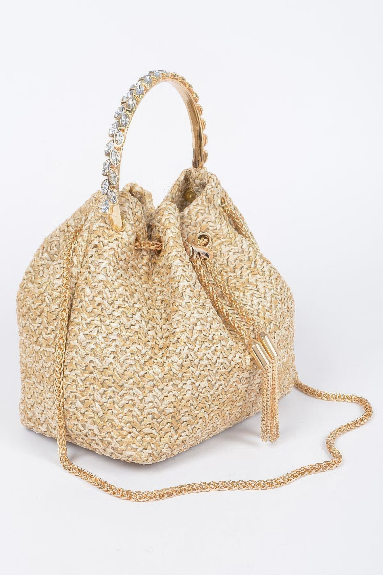 Faux Straw Bucket Bag W/stone Handle - Grace Beauty H&C 