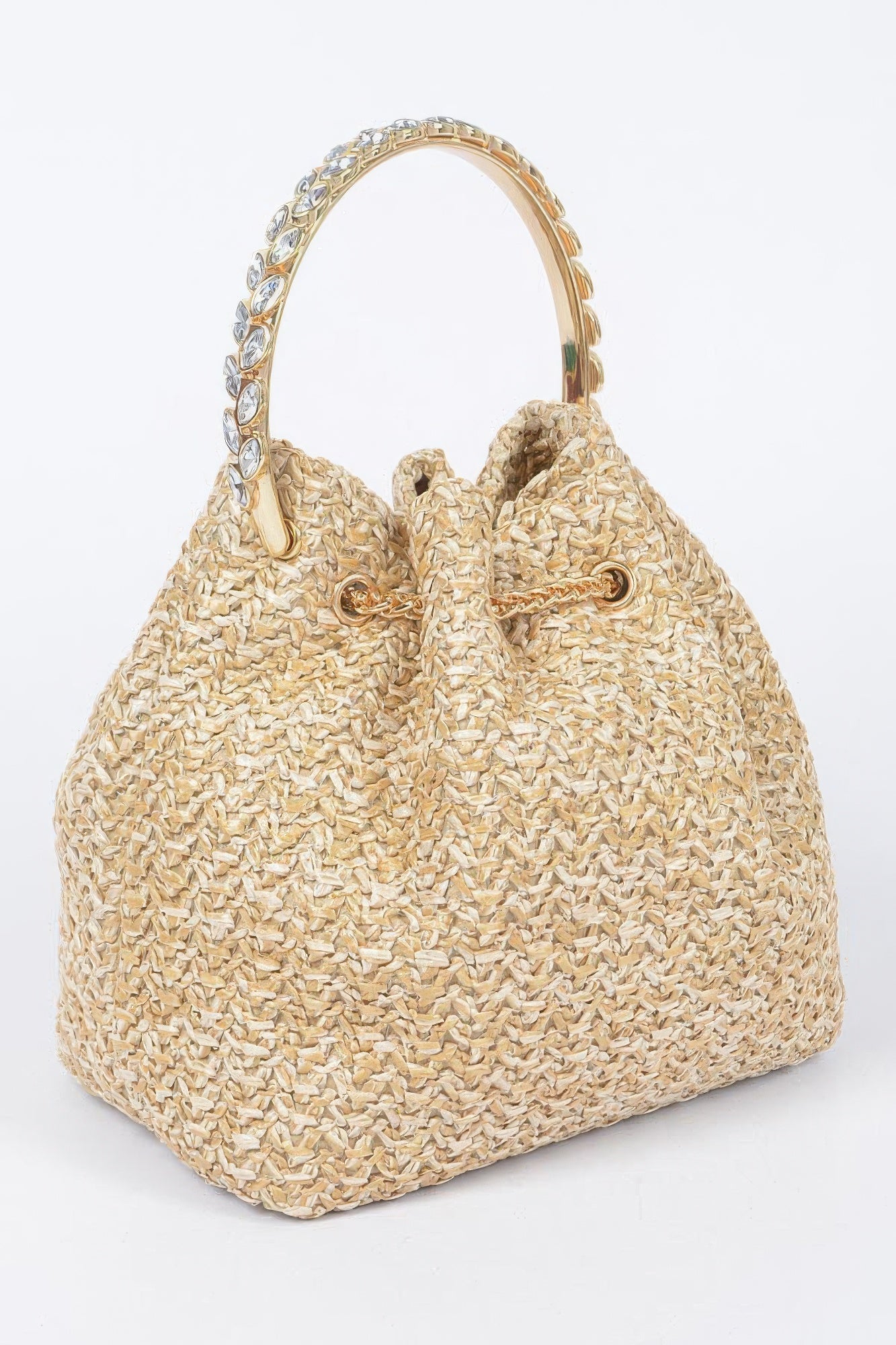Faux Straw Bucket Bag W/stone Handle - Grace Beauty H&C 