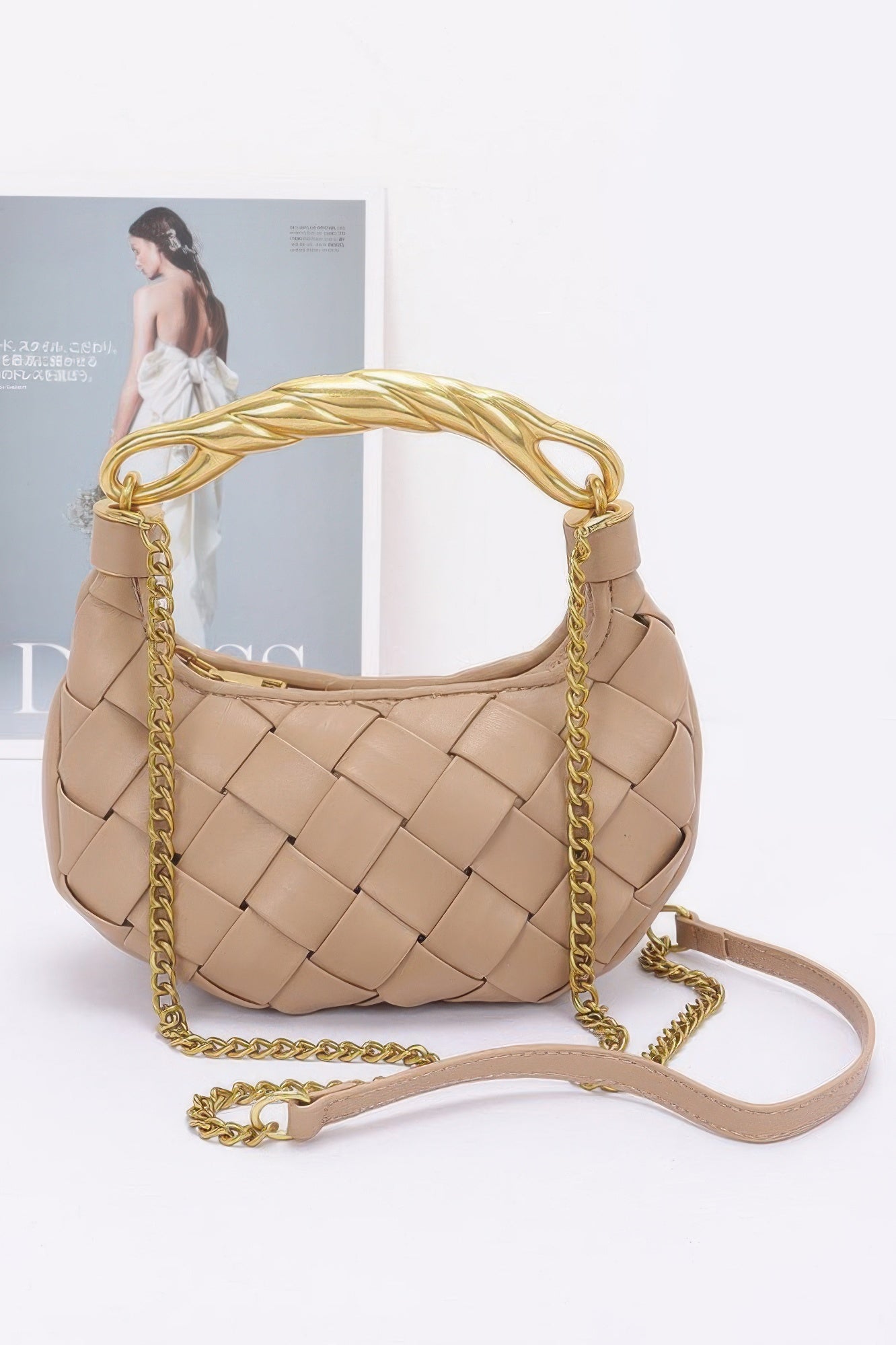 Faux Leather Braided Metal Handle Bag - Grace Beauty H&C 