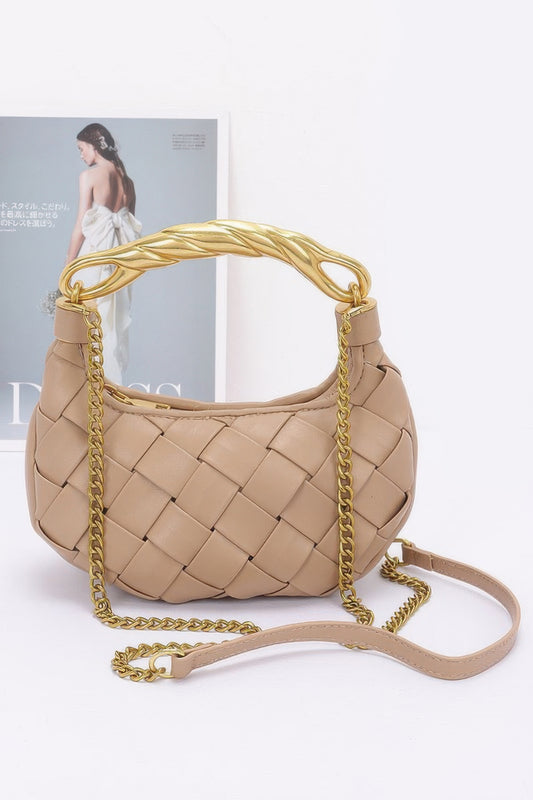 Faux Leather Braided Metal Handle Bag - Grace Beauty H&C 