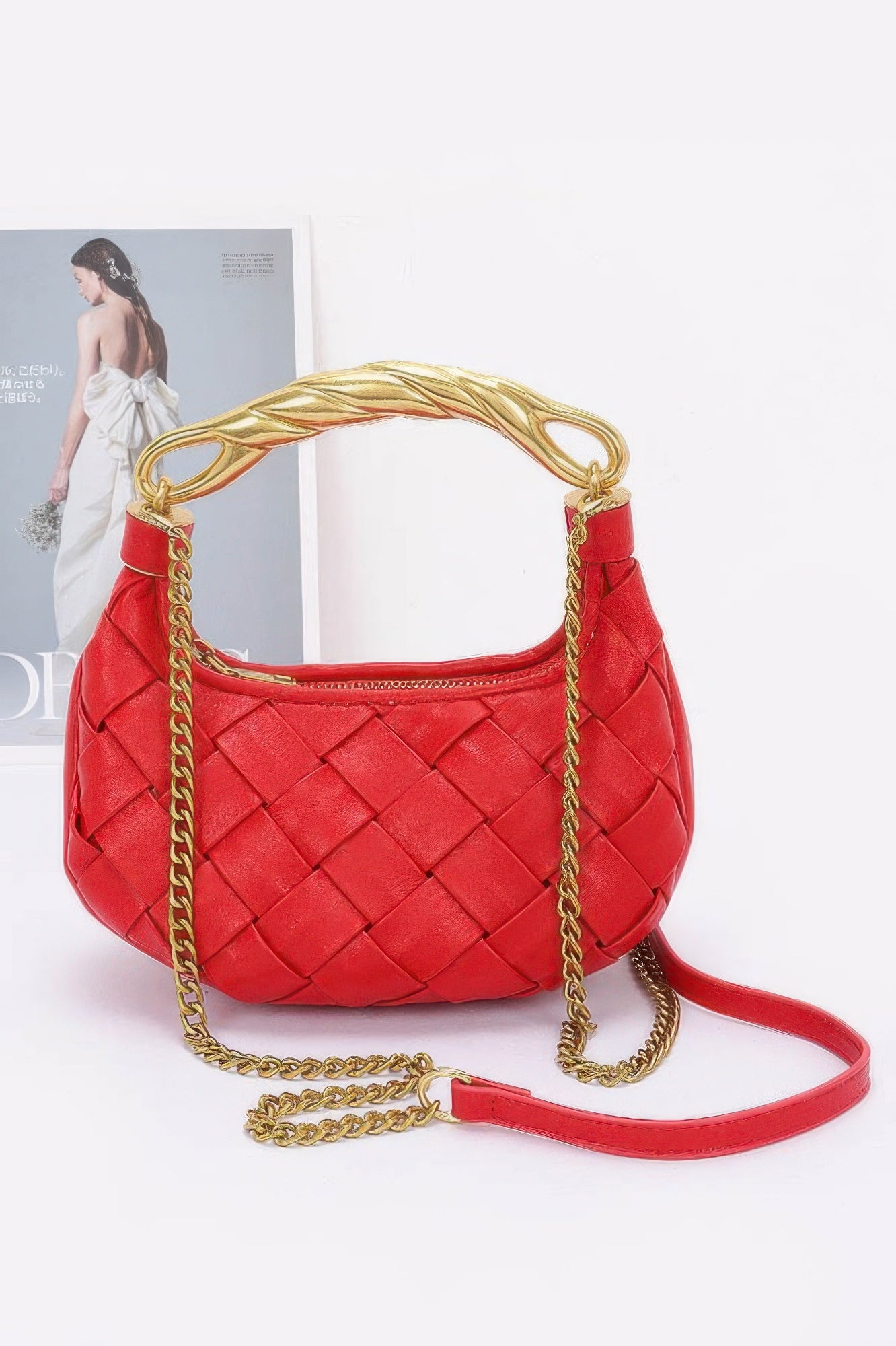Faux Leather Braided Metal Handle Bag - Grace Beauty H&C 