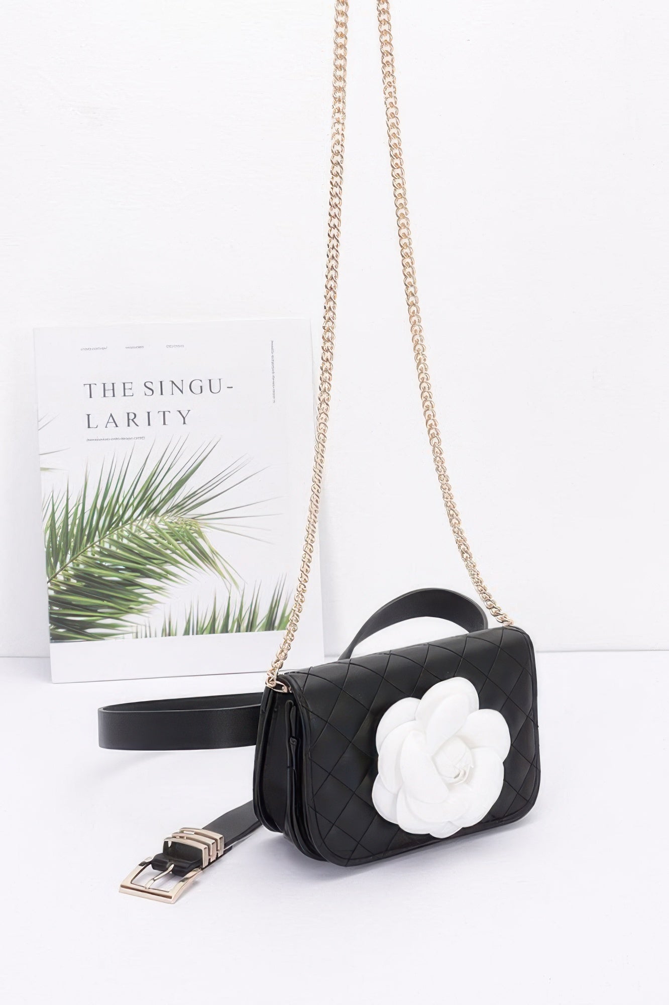 Faux Leather Quilted Flower Beltbag Shoulder Chain - Grace Beauty H&C 