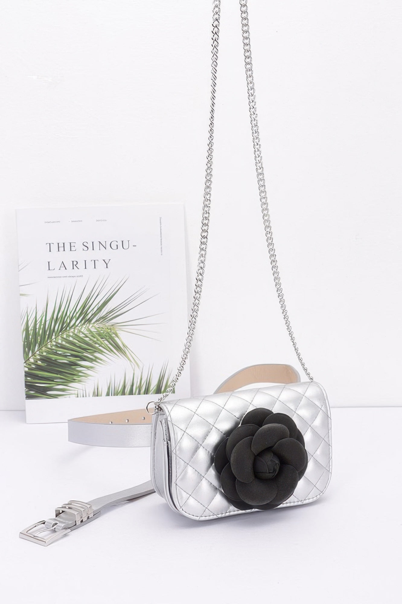 Faux Leather Quilted Flower Beltbag Shoulder Chain - Grace Beauty H&C 