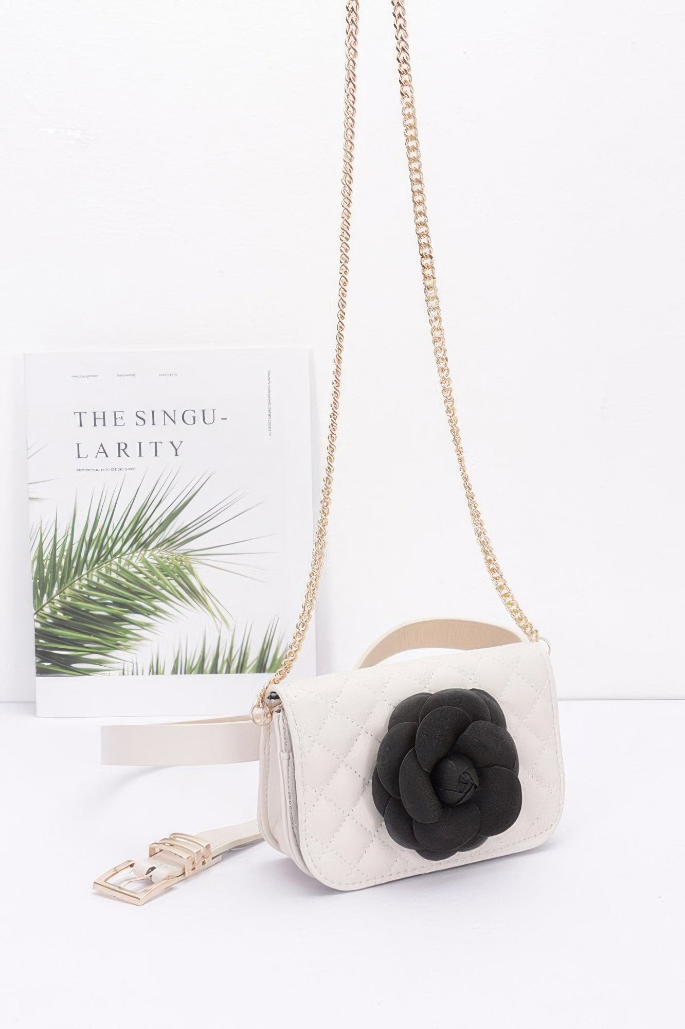 Faux Leather Quilted Flower Beltbag Shoulder Chain - Grace Beauty H&C 