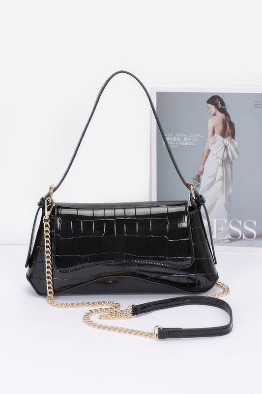 Croc Embossed Mirror Metallic Shoulder Bag - Grace Beauty H&C 