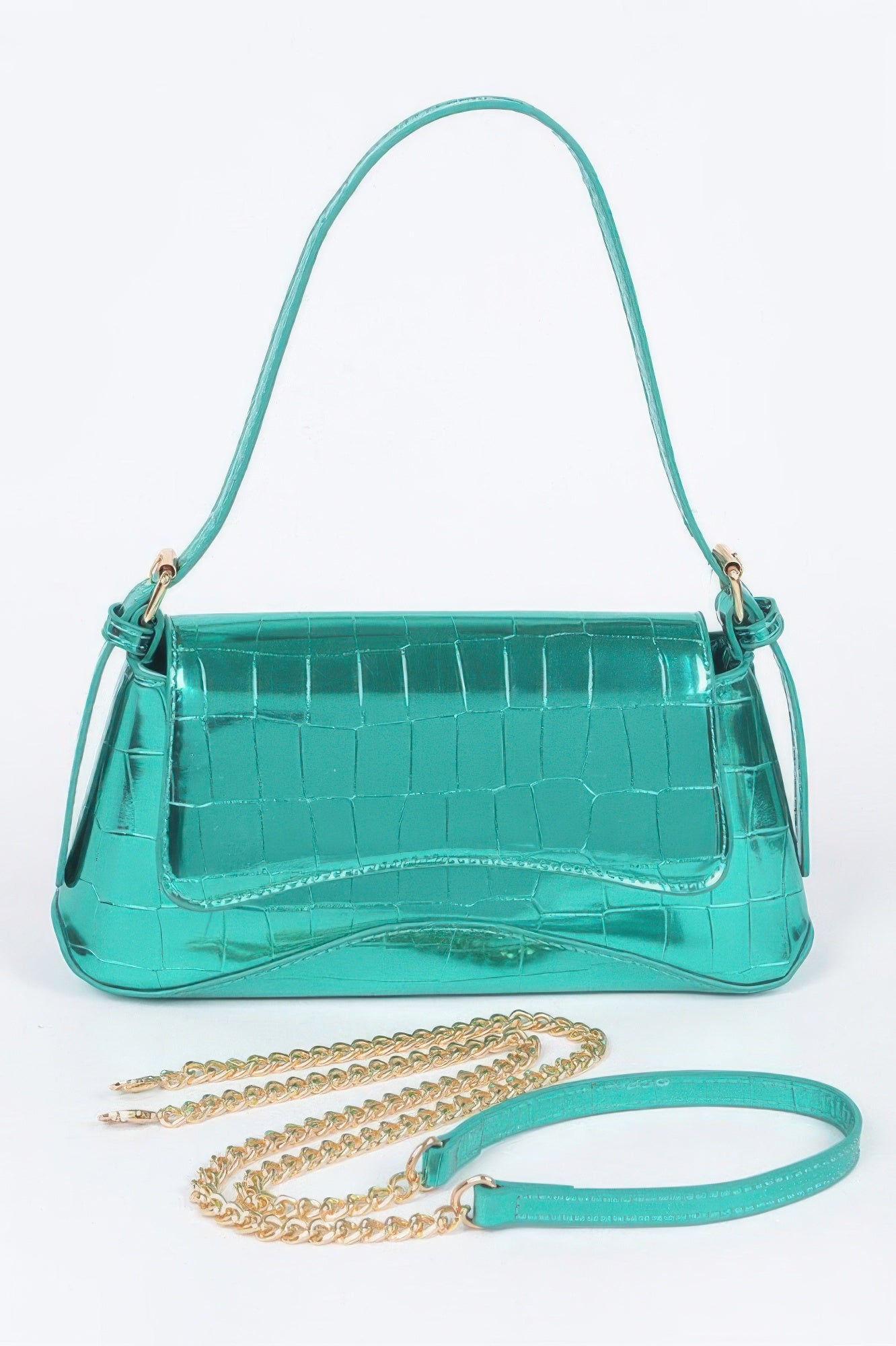 Croc Embossed Mirror Metallic Shoulder Bag - Grace Beauty H&C 