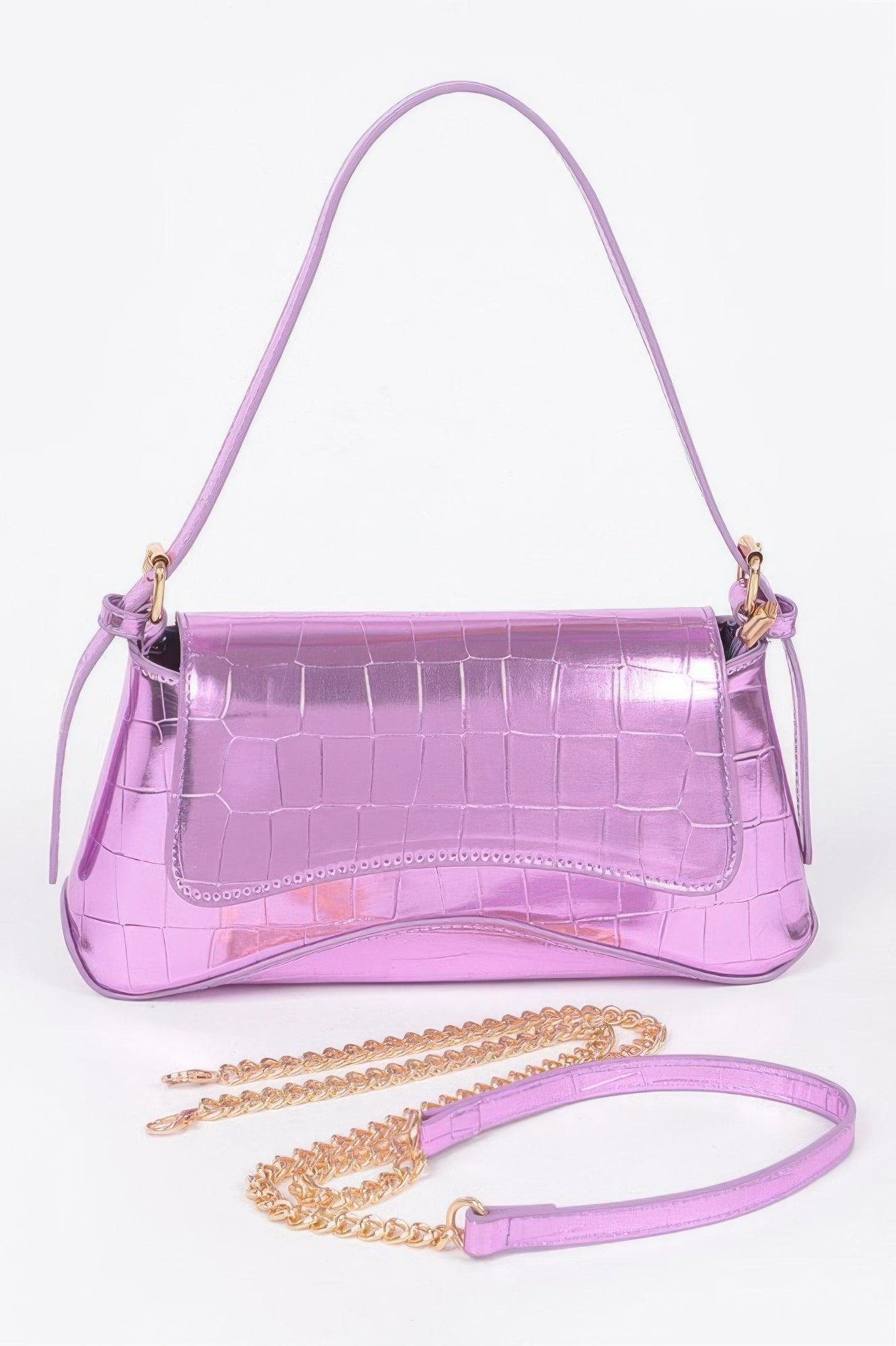 Croc Embossed Mirror Metallic Shoulder Bag - Grace Beauty H&C 