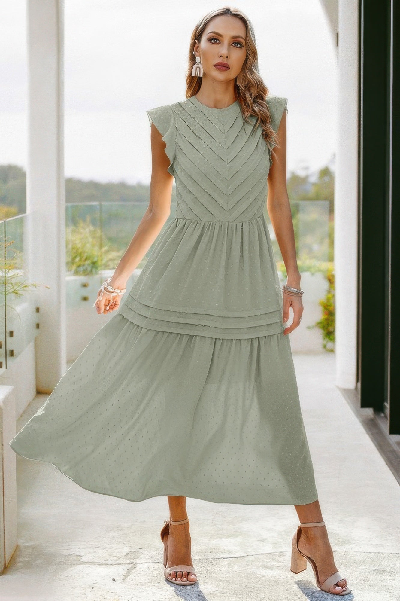 Ruffle Solid Willow Smocked Maxi Dress - Grace Beauty H&C 