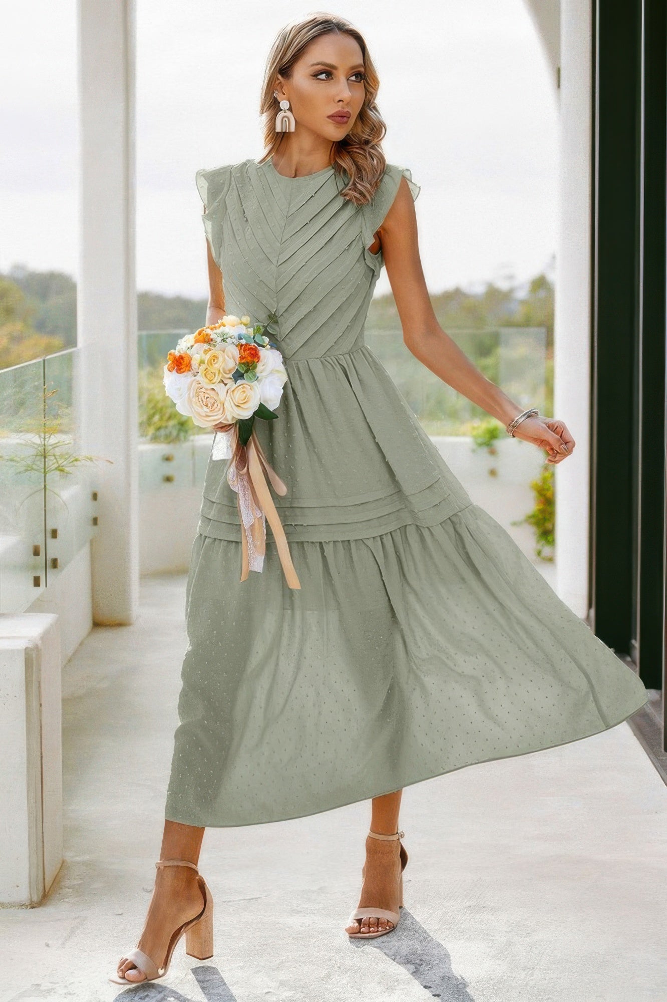 Ruffle Solid Willow Smocked Maxi Dress - Grace Beauty H&C 