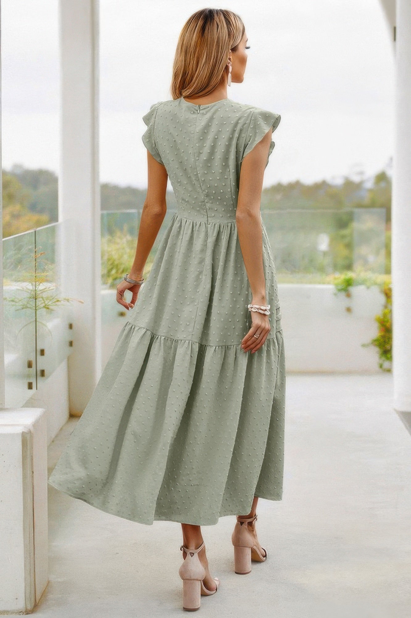 Ruffle Solid Willow Smocked Maxi Dress - Grace Beauty H&C 