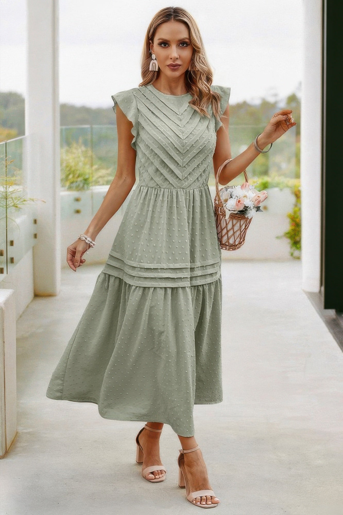 Ruffle Solid Willow Smocked Maxi Dress - Grace Beauty H&C 