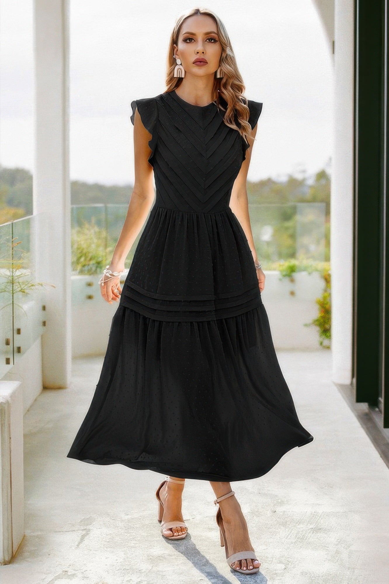 Ruffle Solid Willow Smocked Maxi Dress - Grace Beauty H&C 