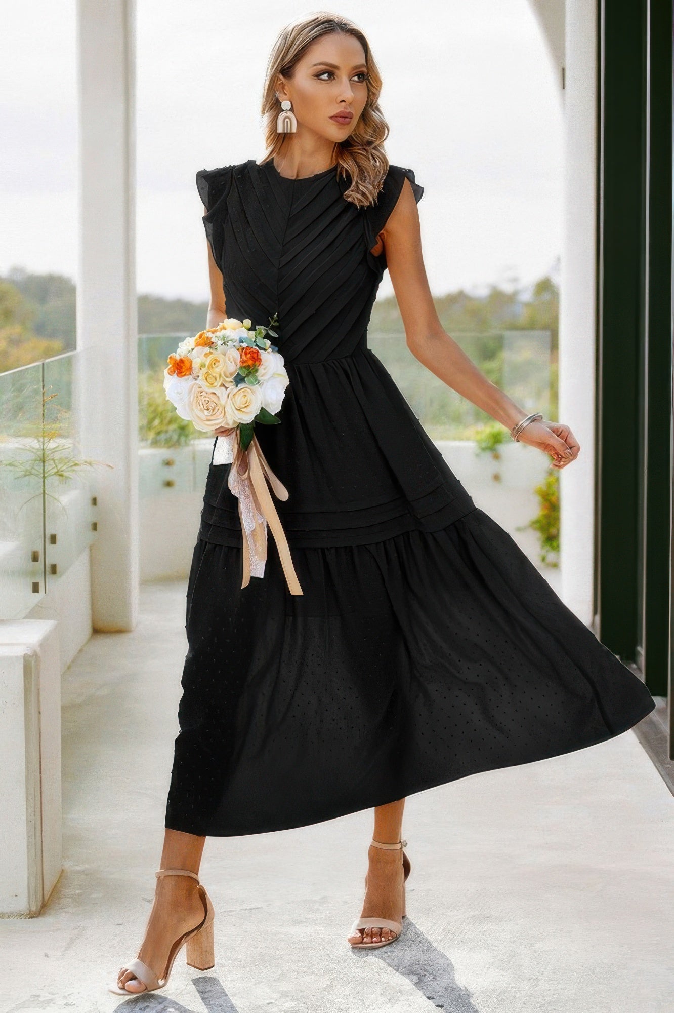 Ruffle Solid Willow Smocked Maxi Dress - Grace Beauty H&C 
