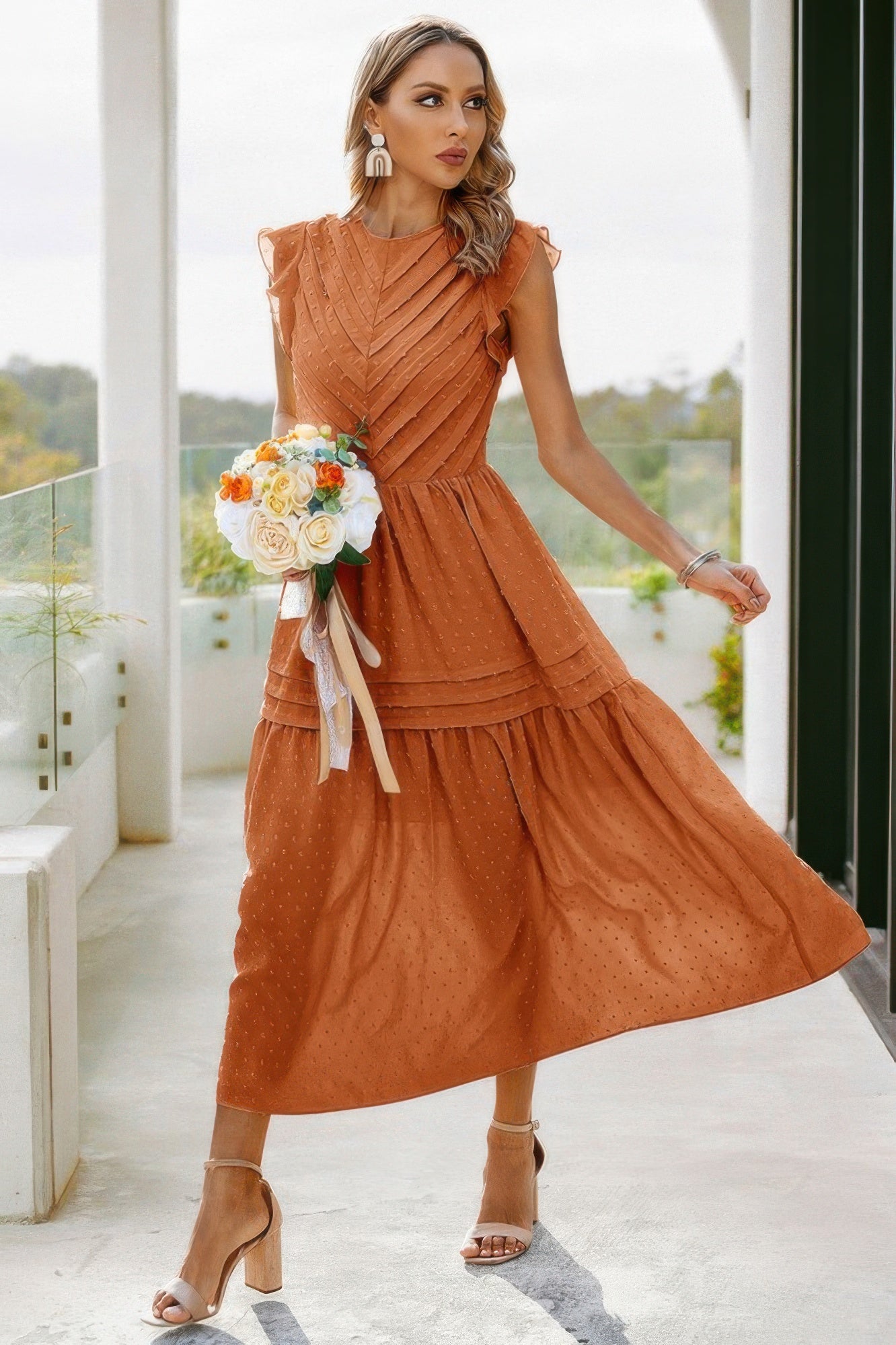 Ruffle Solid Willow Smocked Maxi Dress - Grace Beauty H&C 