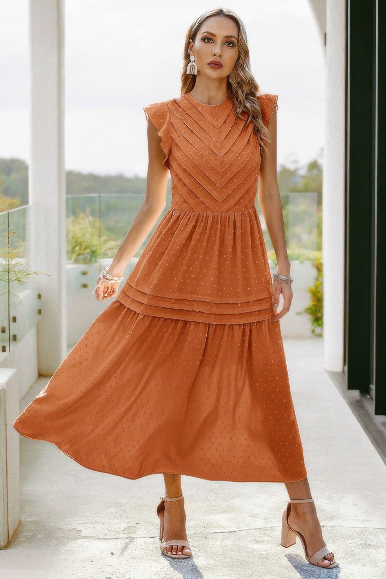 Ruffle Solid Willow Smocked Maxi Dress - Grace Beauty H&C 