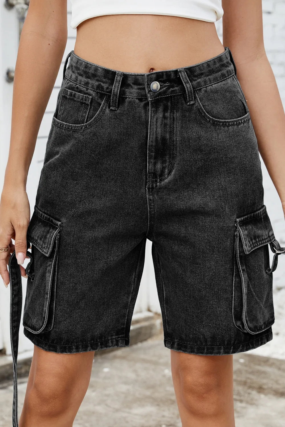 Washed Cargo Denim Shorts - Grace Beauty H&C 