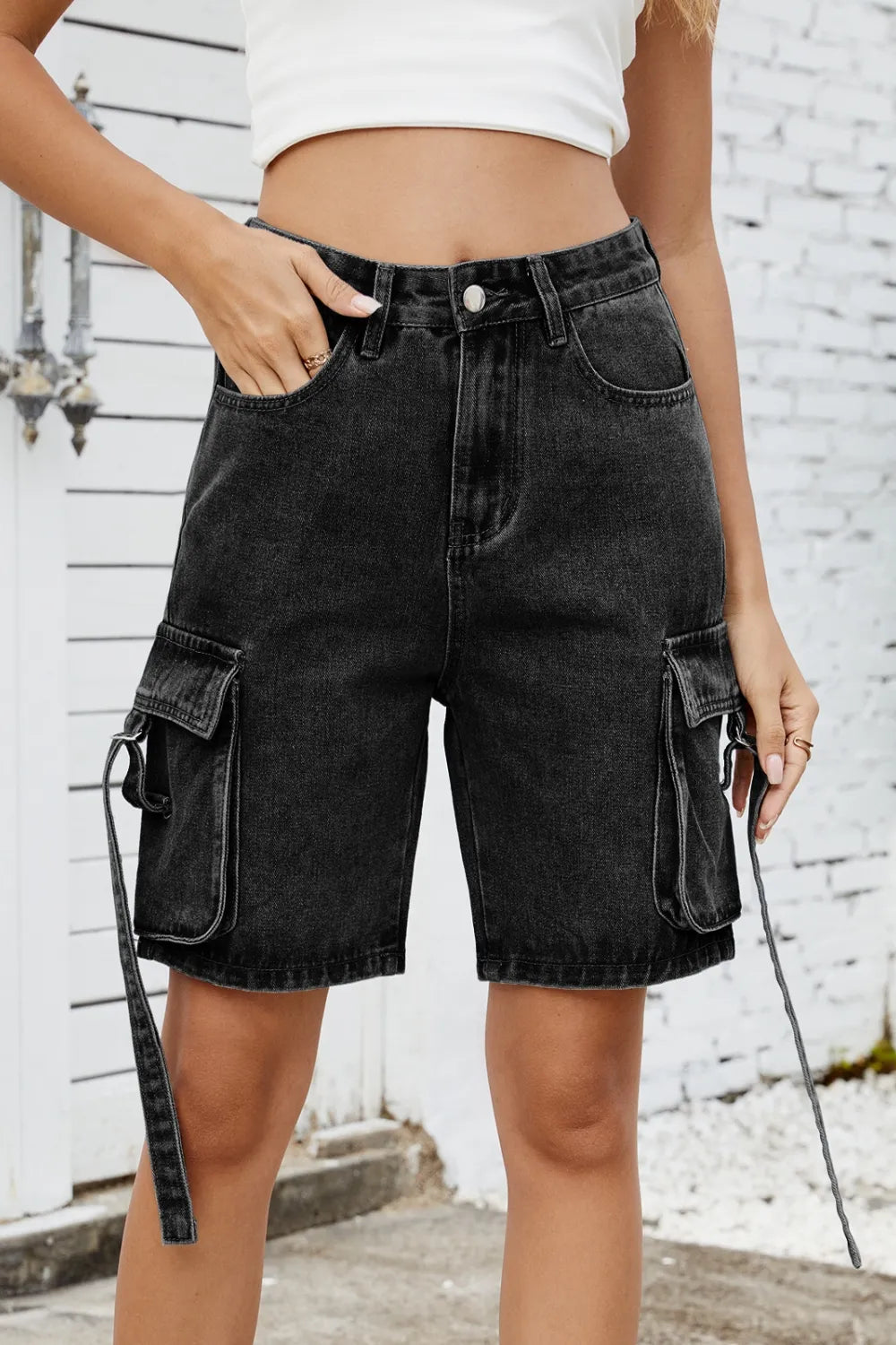 Washed Cargo Denim Shorts - Grace Beauty H&C 