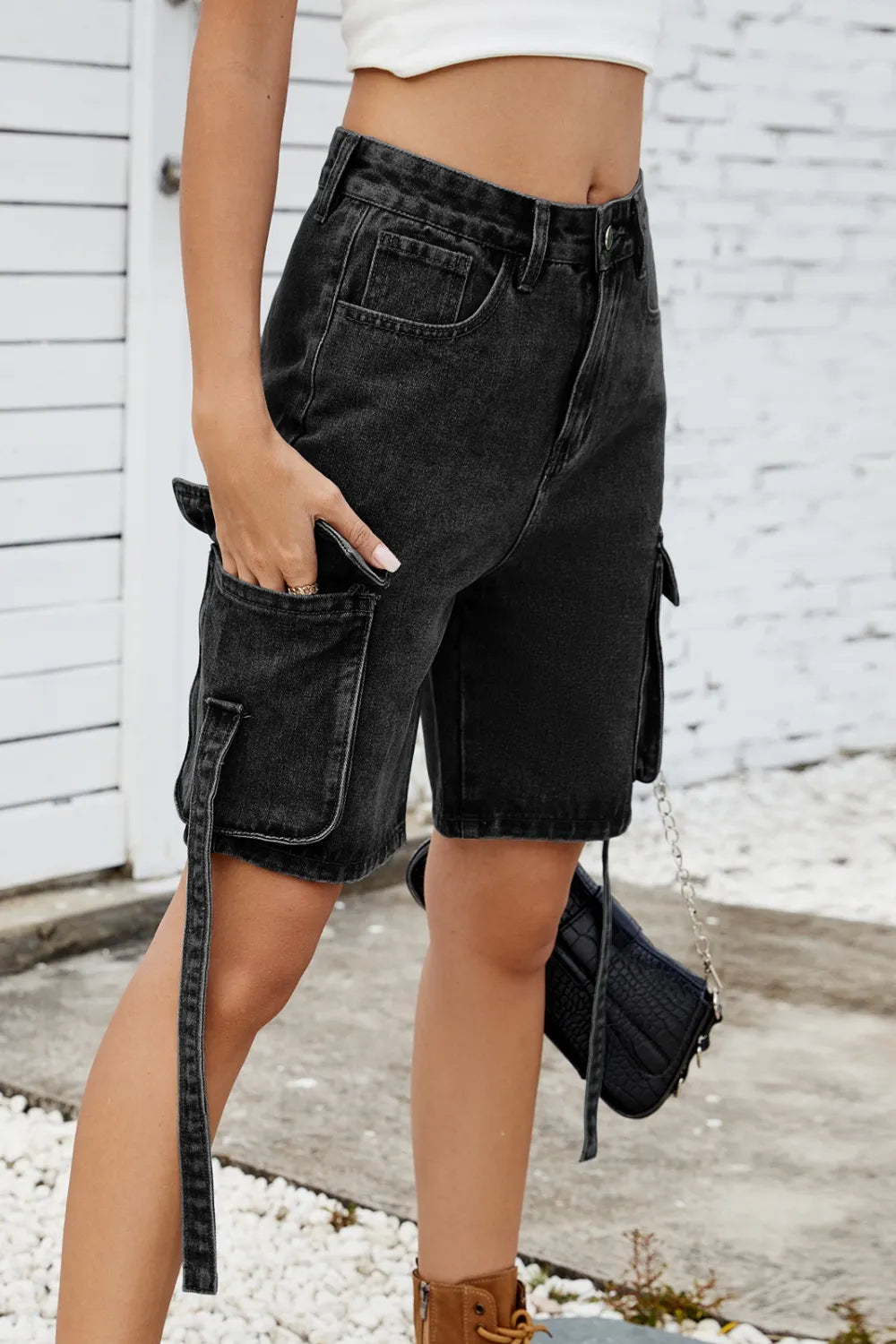 Washed Cargo Denim Shorts - Grace Beauty H&C 