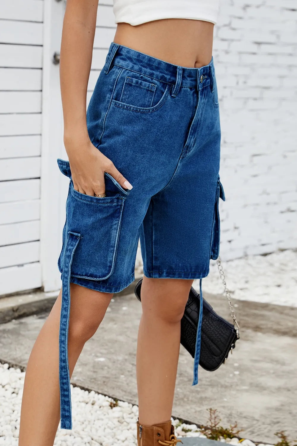 Washed Cargo Denim Shorts - Grace Beauty H&C 