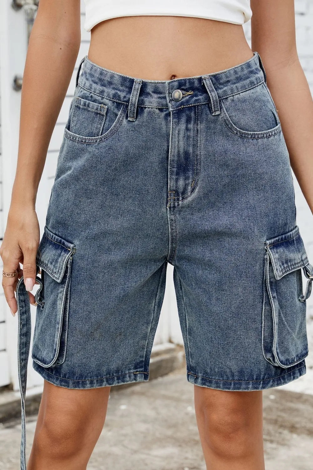 Washed Cargo Denim Shorts - Grace Beauty H&C 