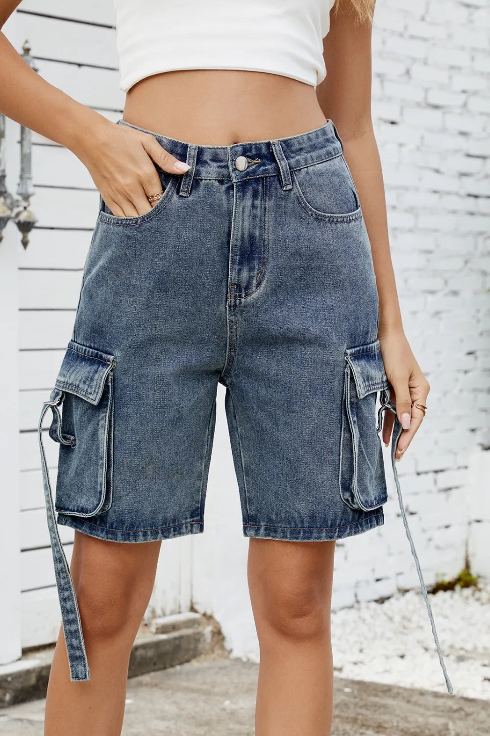 Washed Cargo Denim Shorts - Grace Beauty H&C 