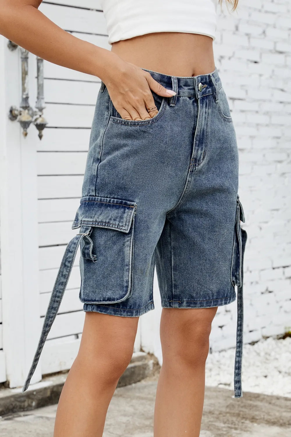 Washed Cargo Denim Shorts - Grace Beauty H&C 