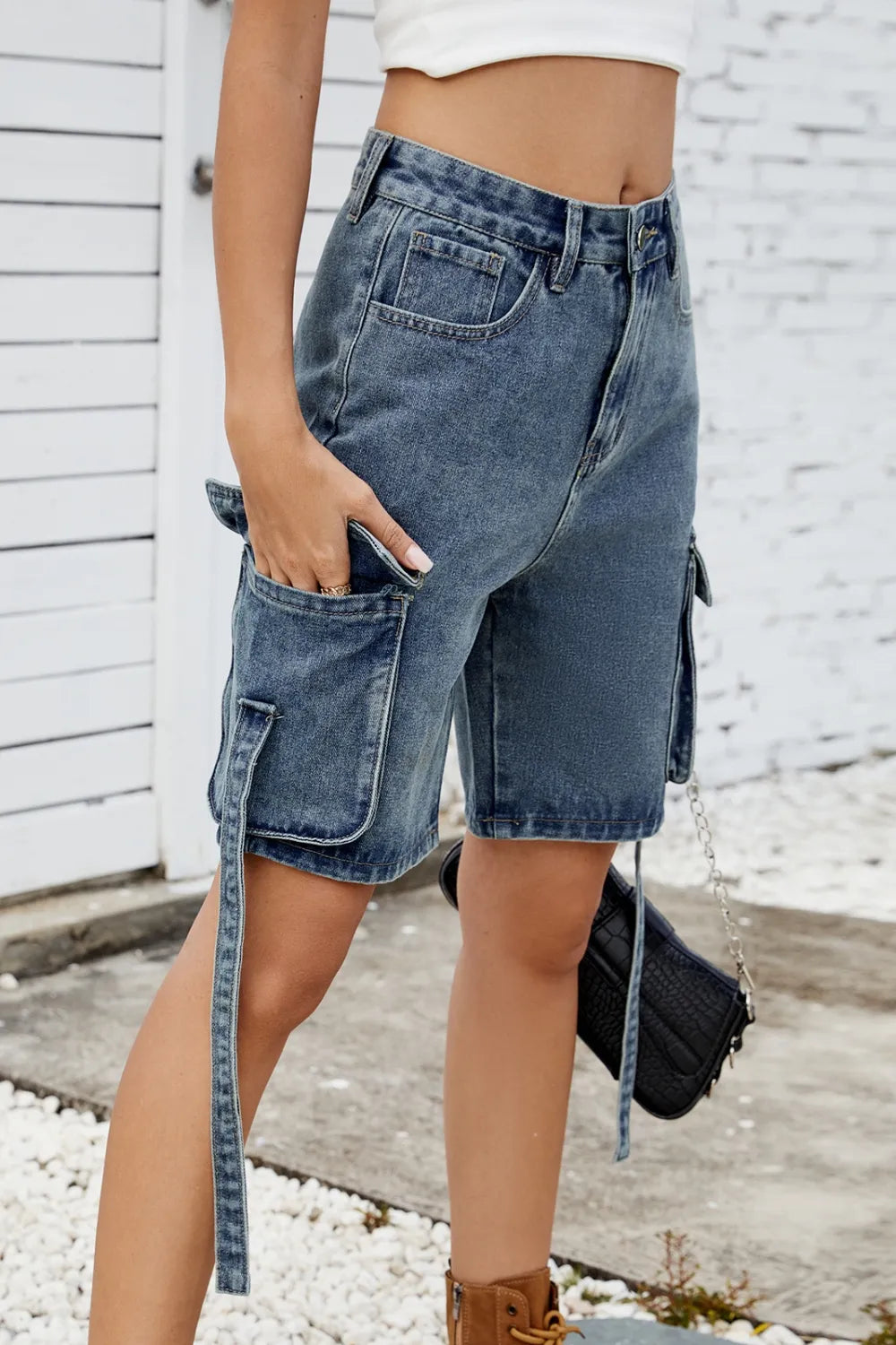 Washed Cargo Denim Shorts - Grace Beauty H&C 