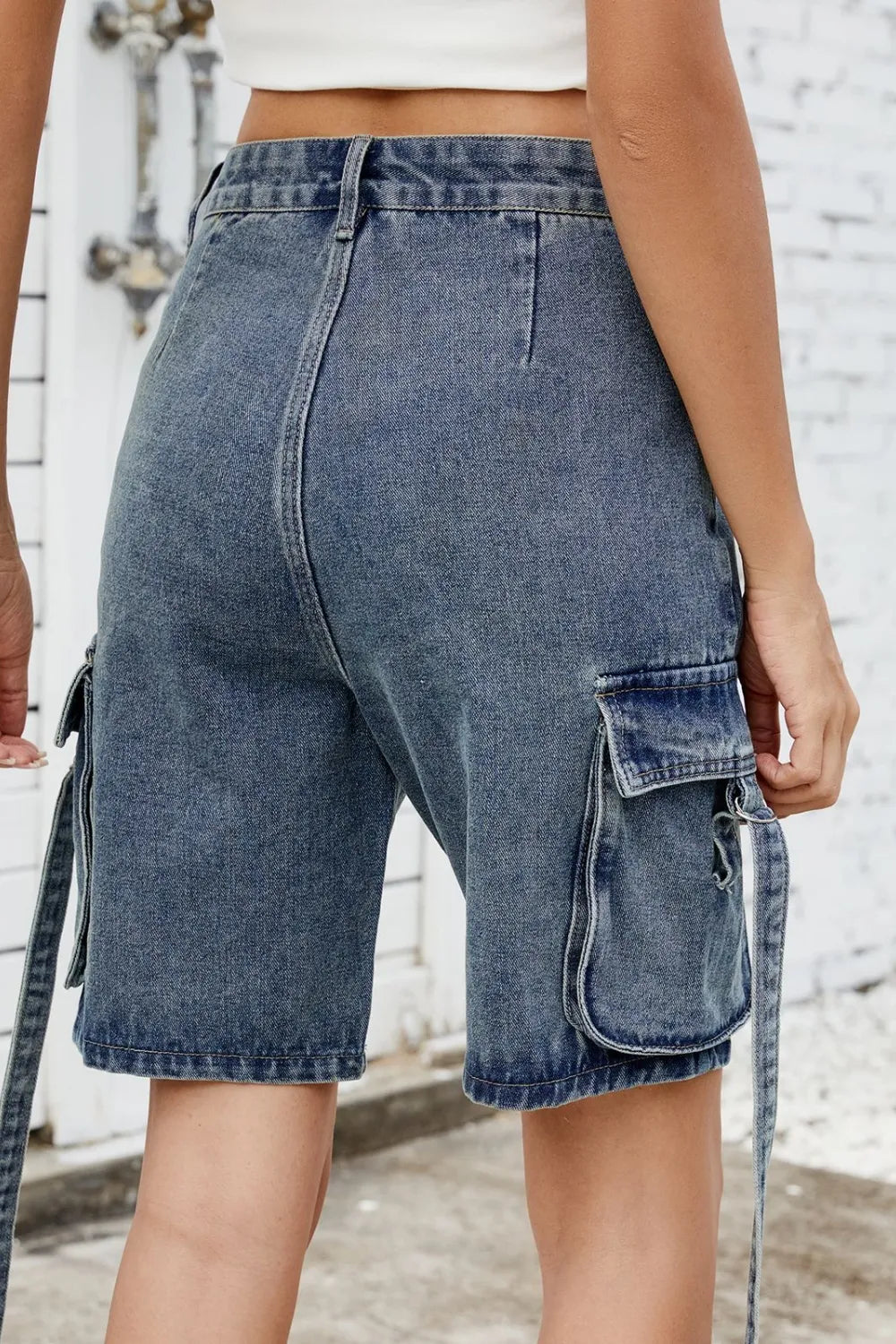 Washed Cargo Denim Shorts - Grace Beauty H&C 