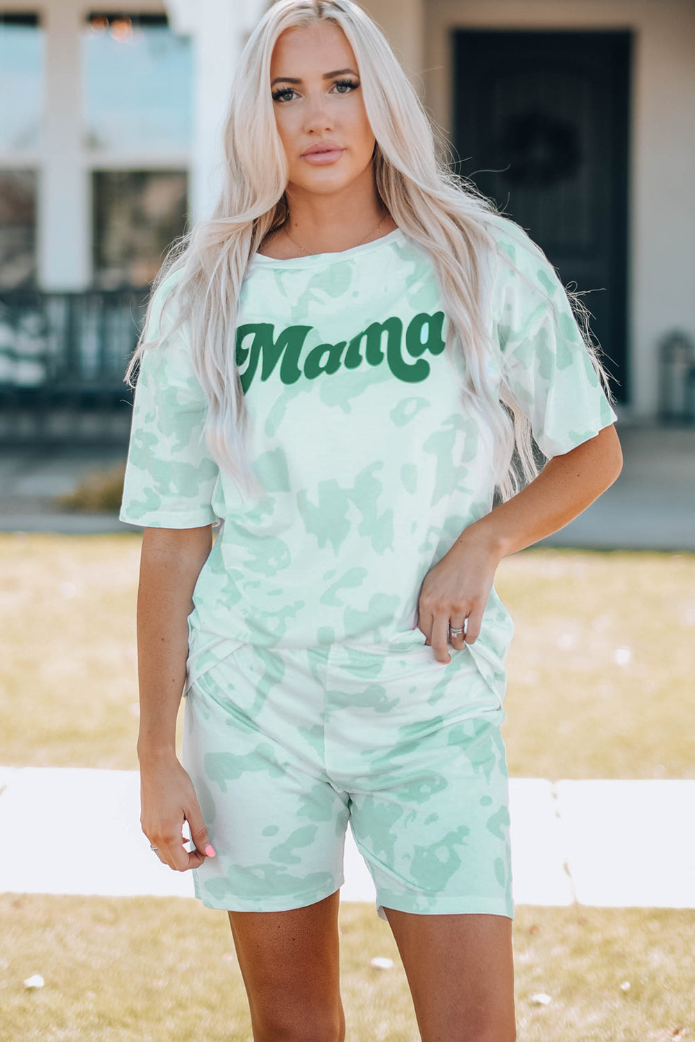 Women Printed Letter Graphic Lounge Set - Grace Beauty H&C 