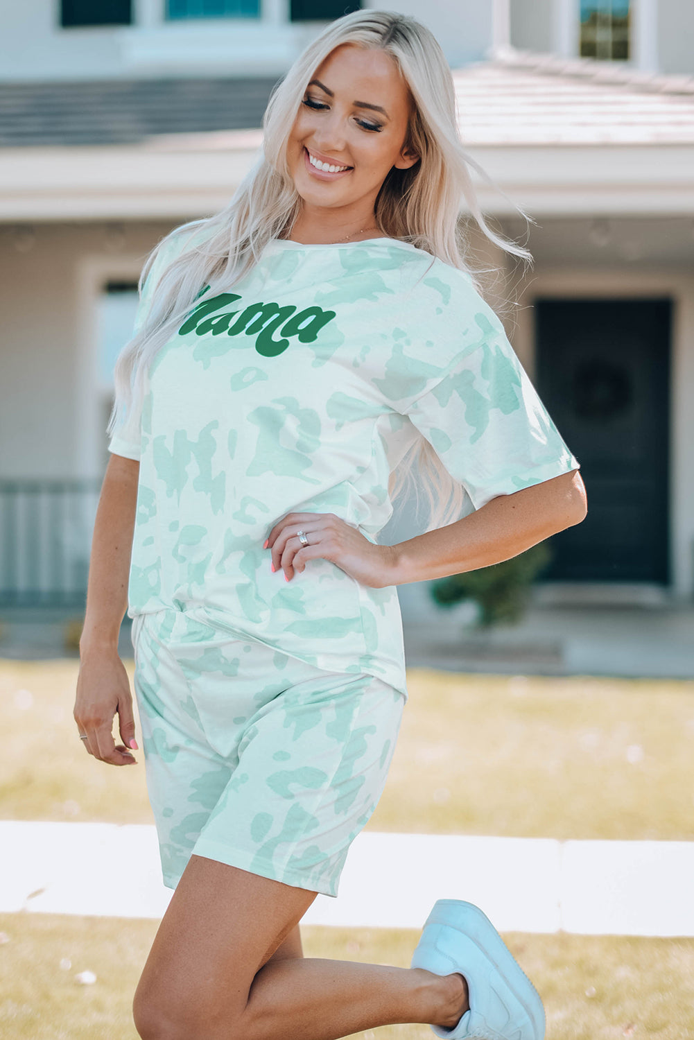 Women Printed Letter Graphic Lounge Set - Grace Beauty H&C 