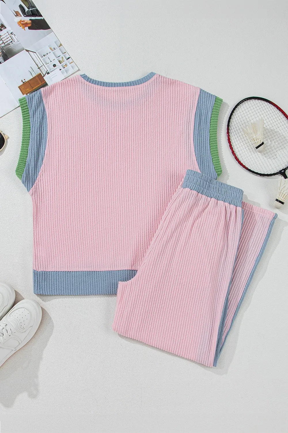 Women’s Contrast Round Neck Top and Pants Set – Stylish Two-Piece Outfit - Grace Beauty H&C 