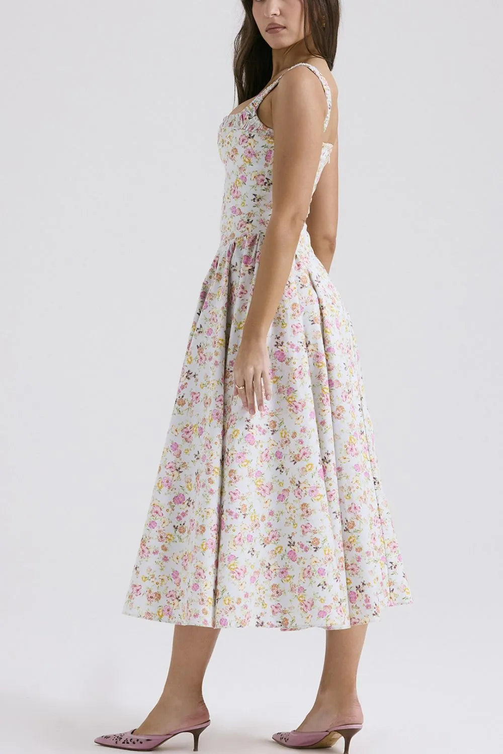 Women’s Floral Square Neck Wide Strap Midi Dress – Casual Summer Dress - Grace Beauty H&C 