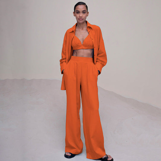 Women's Loose Long Sleeve Long Three-Piece Set - Grace Beauty H&C 