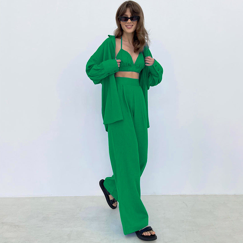 Women's Loose Long Sleeve Long Three-Piece Set - Grace Beauty H&C 