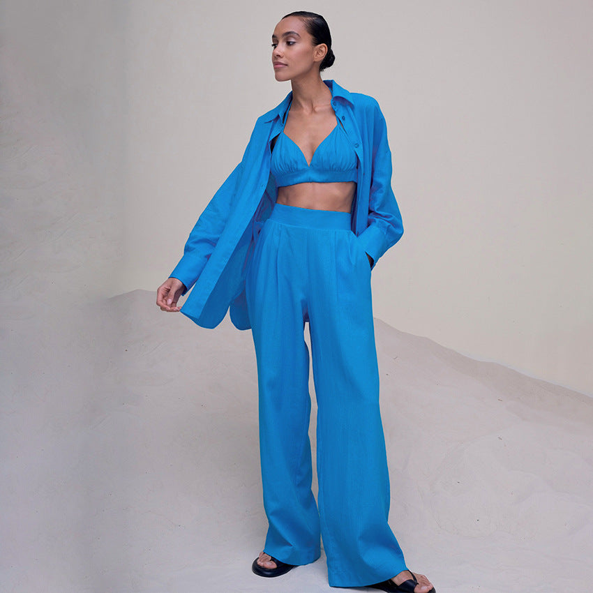 Women's Loose Long Sleeve Long Three-Piece Set - Grace Beauty H&C 