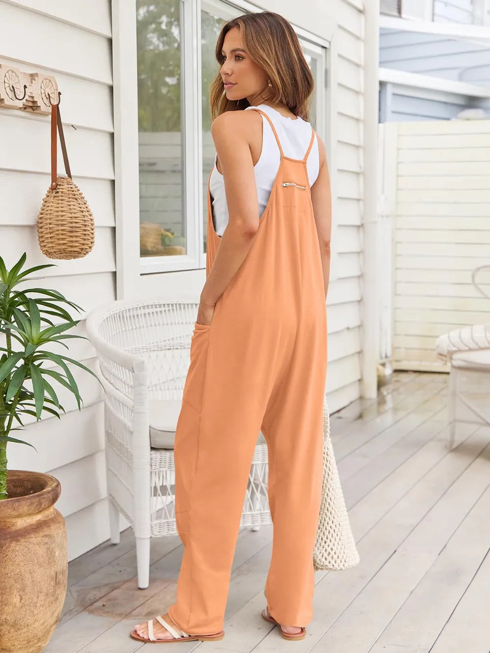 Women's V-Neck Spaghetti Strap Jumpsuit – Sleeveless One-Piece Outfit - Grace Beauty H&C 