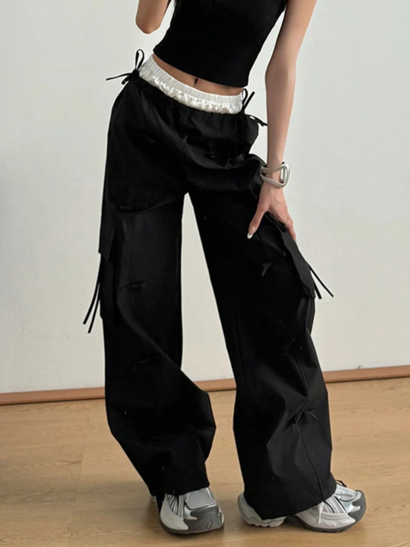 Bow Elastic Waist Cargo Pants - Grace Beauty H&C 
