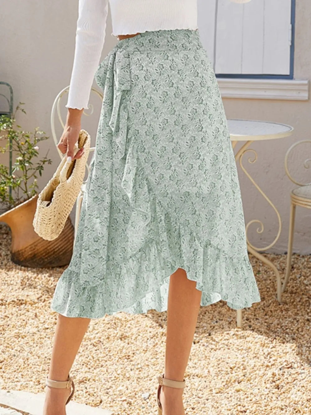 Printed Ruffled Midi Skirt - Grace Beauty H&C 