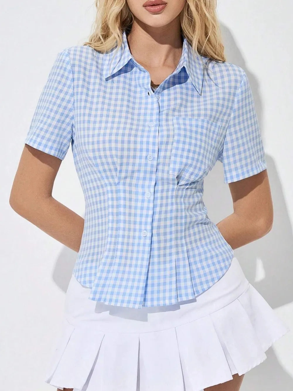 Button Down Short Sleeve Shirt - Grace Beauty H&C 