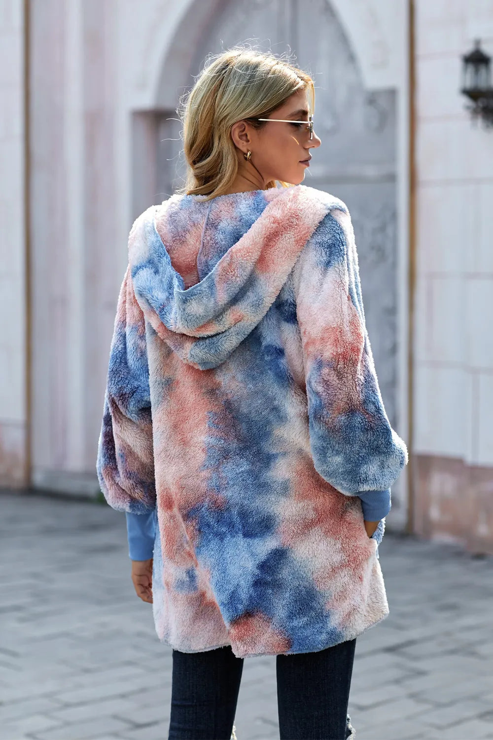 Tie-Dye Plush Hooded Jacket with Pockets - Grace Beauty H&C 