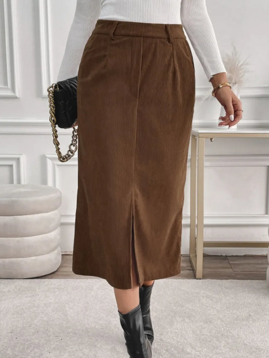 Perfee Slit Midi Skirt with Pockets - Grace Beauty H&C 