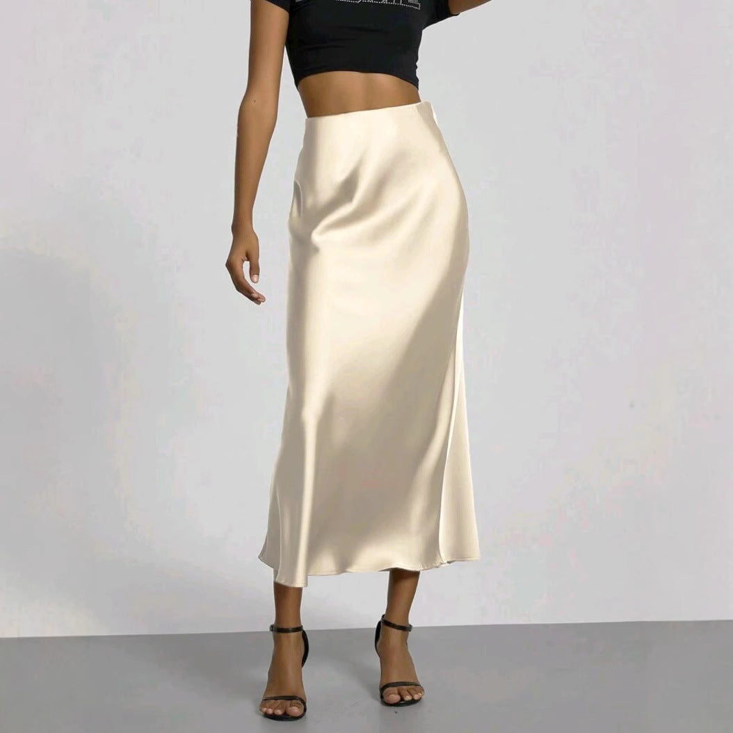 Women's Slim Fit Satin Skirt Fashion Chic Solid Long Skirt - Grace Beauty H&C 