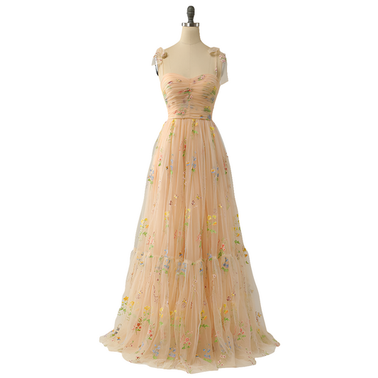 Long Niche Strap Embroidered Heavy Work Floral Dress - Grace Beauty H&C 