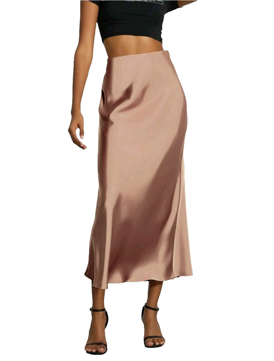 Women's Slim Fit Satin Skirt Fashion Chic Solid Long Skirt - Grace Beauty H&C 