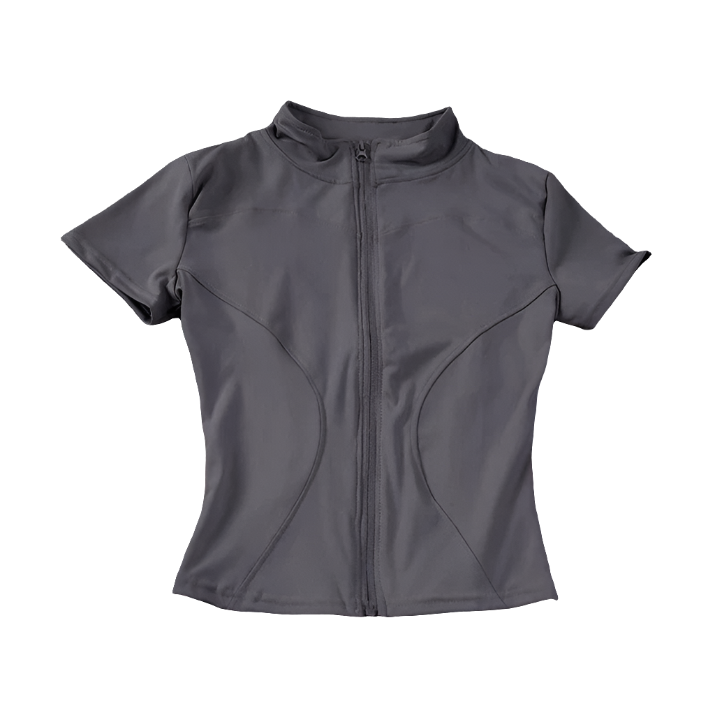 Summer High Quality Waist Slimming Training Tops Women's Quick-drying Tight Stand Collar Full Zipper Short Sleeves Yoga shirts - Grace Beauty H&C 
