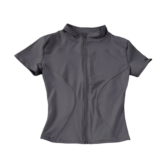 Summer High Quality Waist Slimming Training Tops Women's Quick-drying Tight Stand Collar Full Zipper Short Sleeves Yoga shirts - Grace Beauty H&C 