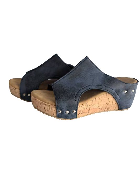 Wedge heel sandals, round-toed thick-soled Roman sandals, women's plus-size fish-mouth muffin ss - Grace Beauty H&C 